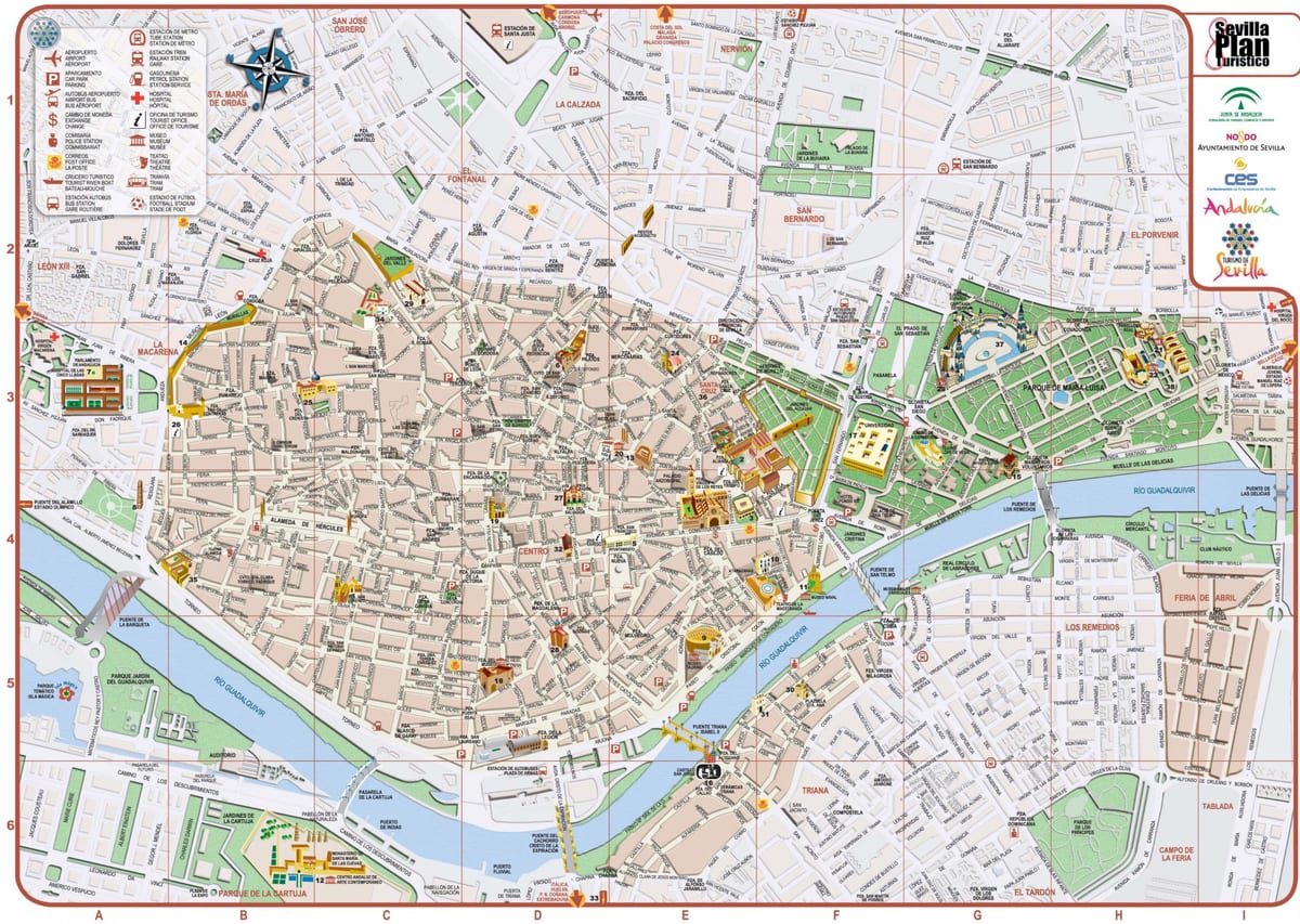 mappa della città di Siviglia, spagna